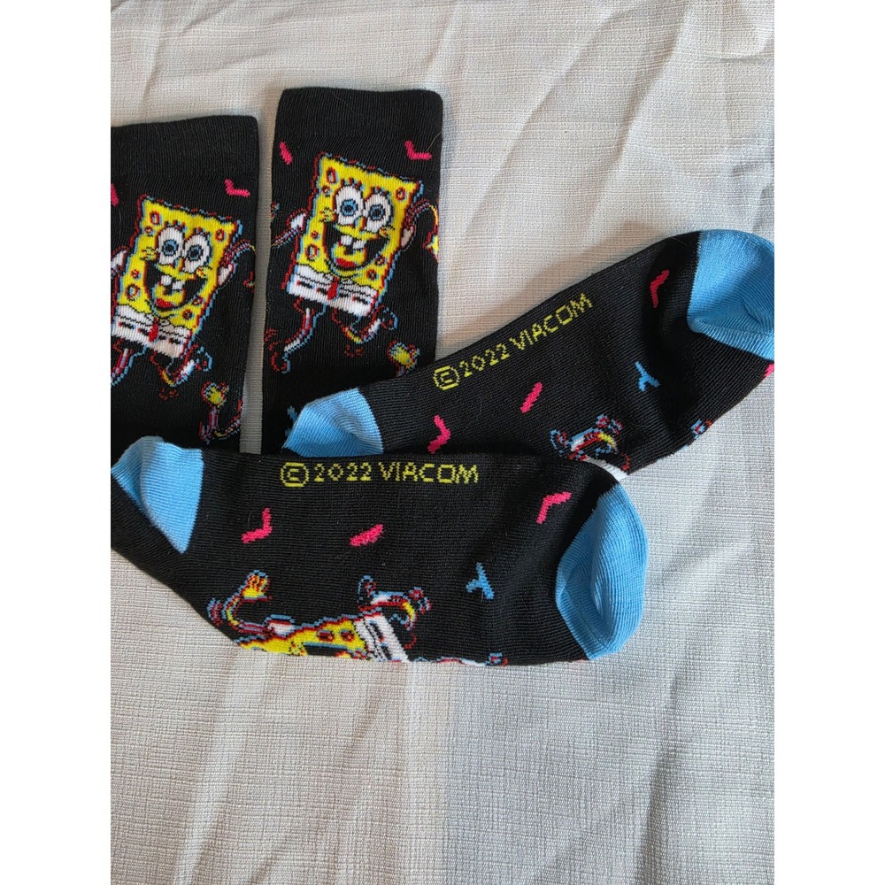 Nickelodeon Spongebob Squarepants Crew Socks Black Blue 2022 Viacom Licensed